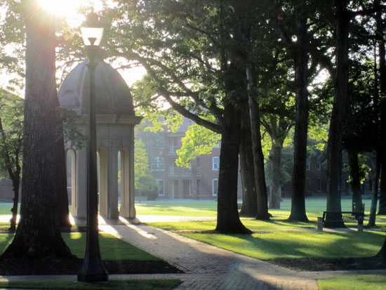ECU's campus green at dawn